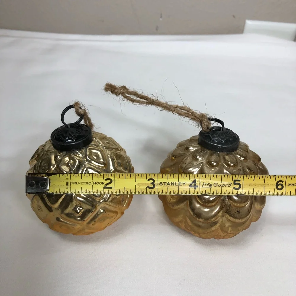 Pottery Barn MERCURY GLASS Embossed Gold Antique Finish‎ Christmas Ornaments 6